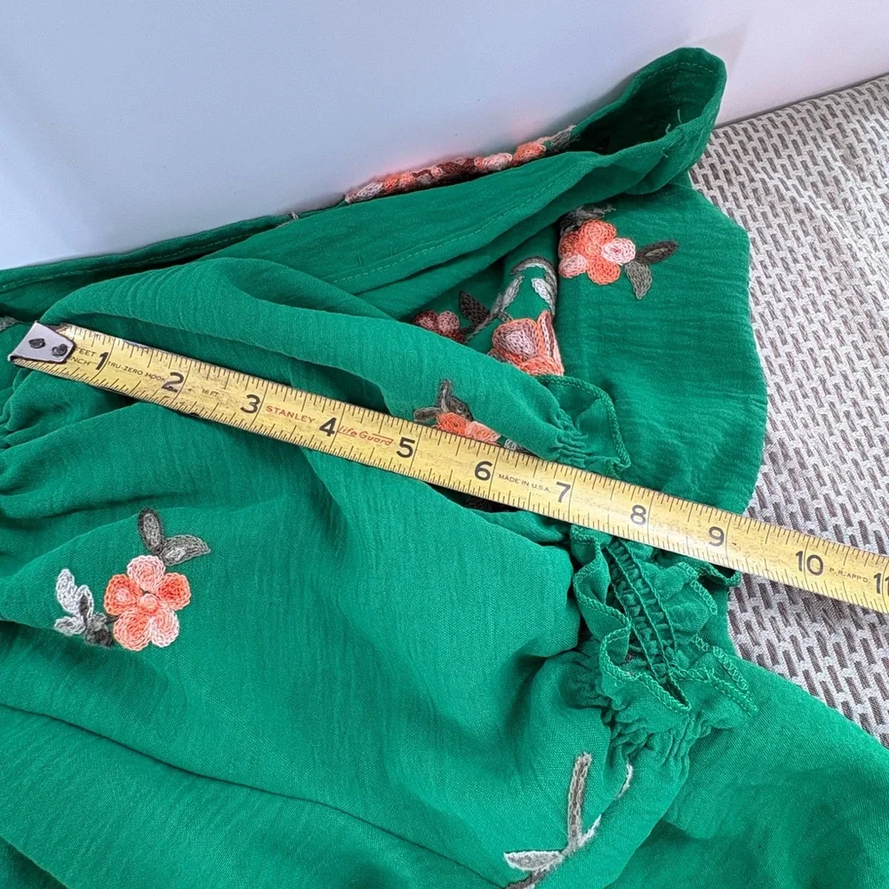Anthropologie Kindred Green Floral Embroidered Smocked Tiered Maxi Dress Size M - Picture 7 of 10